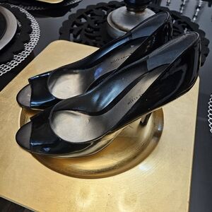 Nine West Shiny Black Peep-Toe Heels